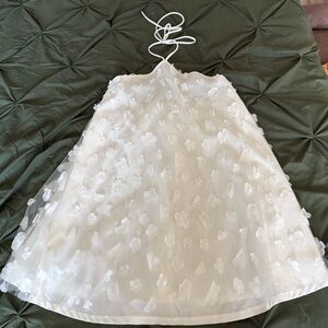 Elegant White Halter Dress with Floral Accents